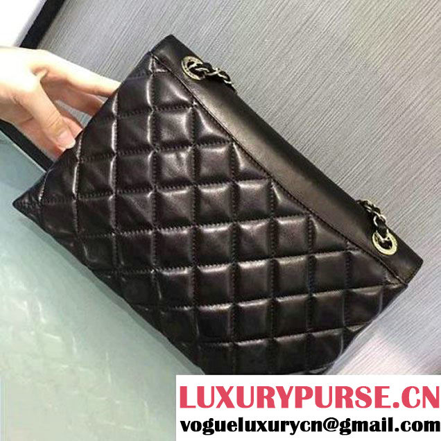 Chanel Lambskin & Gold Metal Retro Label Flap Bag A93627 Black F/W 2016 (2A143-6111704 )