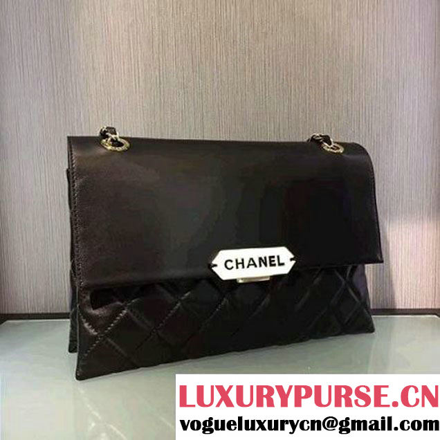 Chanel Lambskin & Gold Metal Retro Label Flap Bag A93627 Black F/W 2016 (2A143-6111704 )