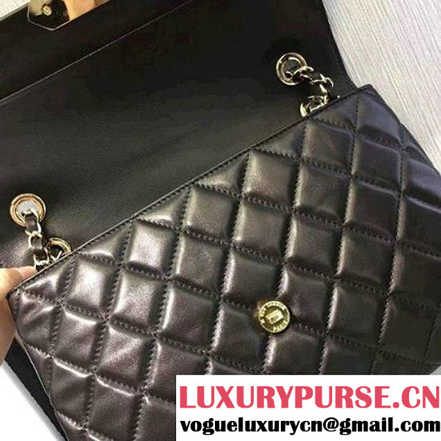 Chanel Lambskin & Gold Metal Retro Label Flap Bag A93627 Black F/W 2016 (2A143-6111704 )