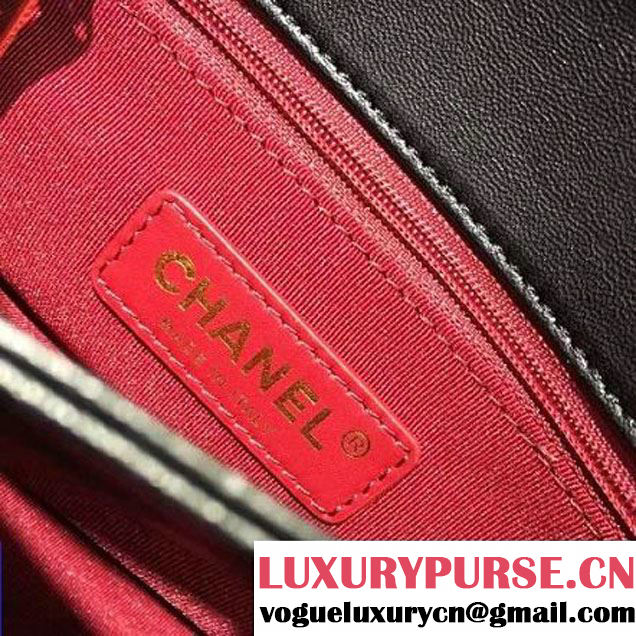 Chanel Lambskin & Gold Metal Retro Label Flap Bag A93627 Black F/W 2016 (2A143-6111704 )