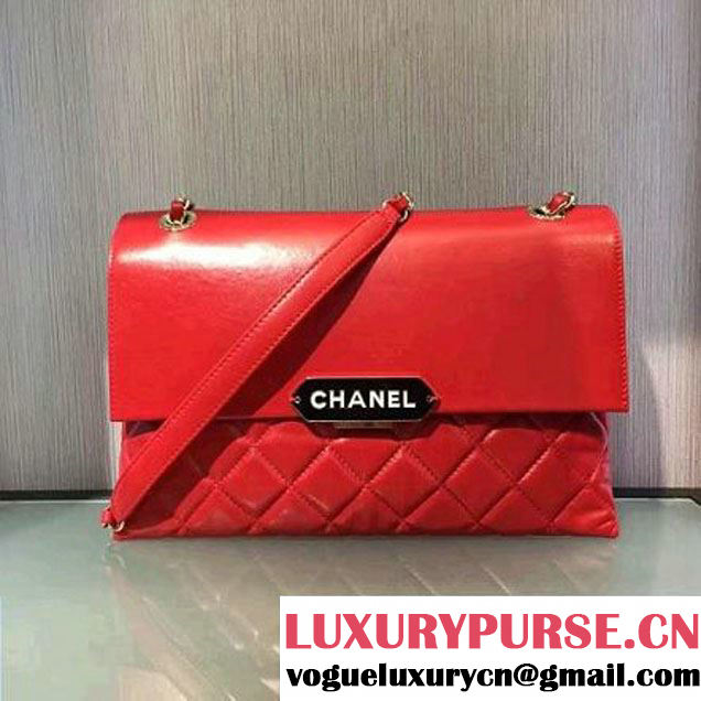 Chanel Lambskin & Gold Metal Retro Label Flap Bag A93627 Red F/W 2016 (2A143-6111705 )