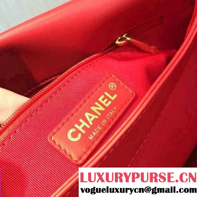 Chanel Lambskin & Gold Metal Retro Label Flap Bag A93627 Red F/W 2016 (2A143-6111705 )