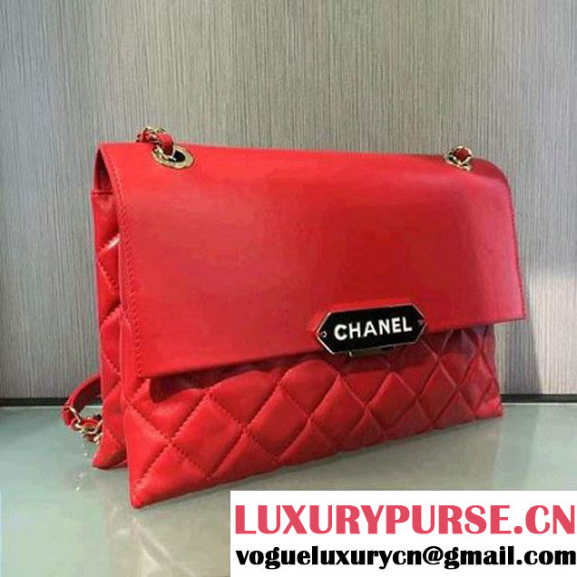 Chanel Lambskin & Gold Metal Retro Label Flap Bag A93627 Red F/W 2016 (2A143-6111705 )