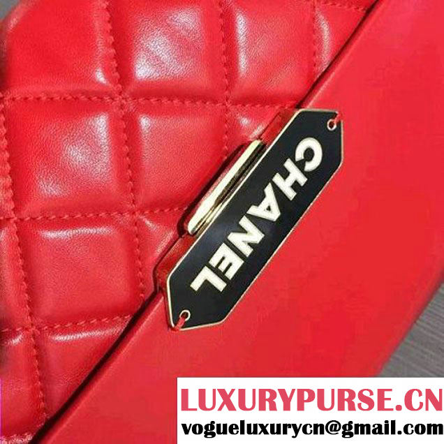 Chanel Lambskin & Gold Metal Retro Label Flap Bag A93627 Red F/W 2016 (2A143-6111705 )