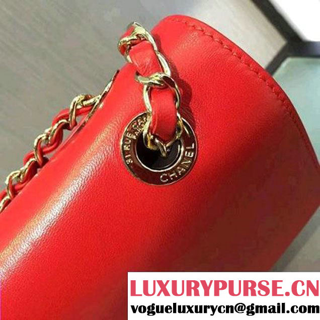 Chanel Lambskin & Gold Metal Retro Label Flap Bag A93627 Red F/W 2016 (2A143-6111705 )