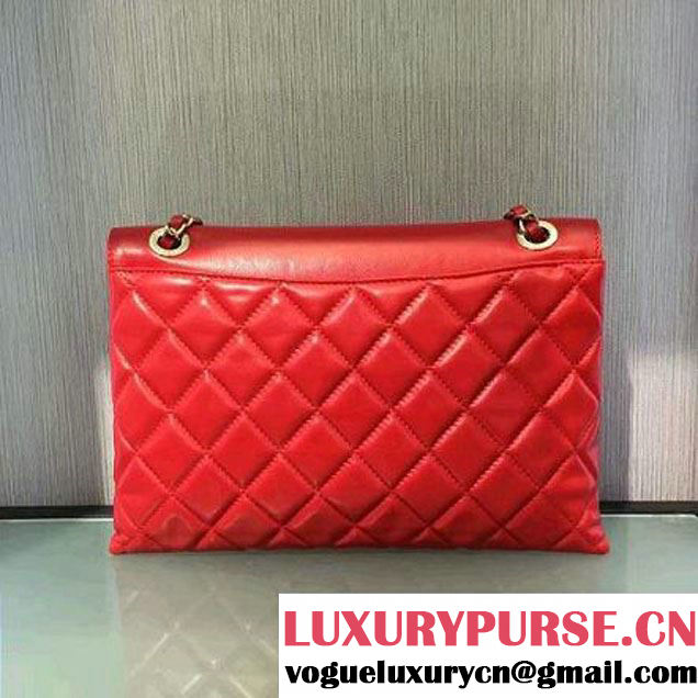 Chanel Lambskin & Gold Metal Retro Label Flap Bag A93627 Red F/W 2016 (2A143-6111705 )