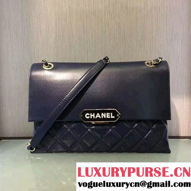 Chanel Lambskin & Gold Metal Retro Label Flap Bag A93627 Navy Blue F/W 2016 (2A143-6111706 )