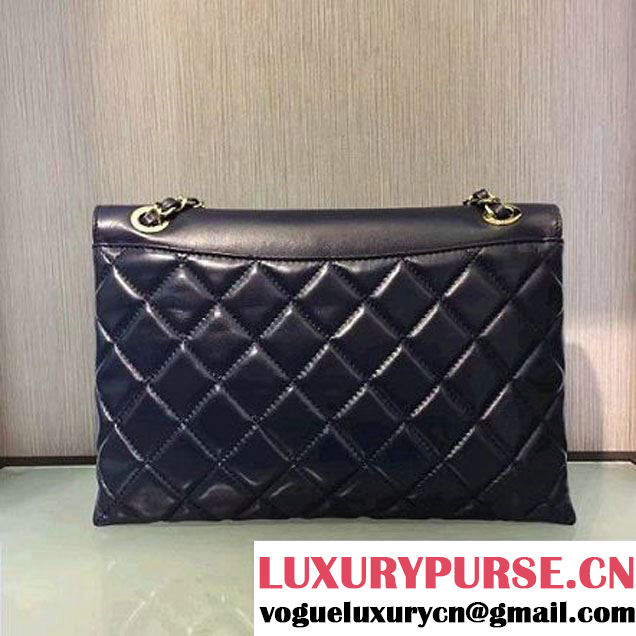 Chanel Lambskin & Gold Metal Retro Label Flap Bag A93627 Navy Blue F/W 2016 (2A143-6111706 )