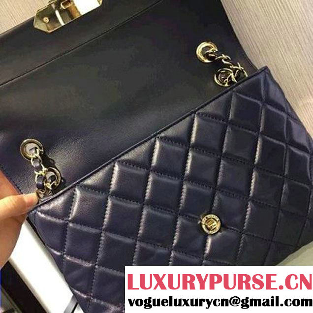 Chanel Lambskin & Gold Metal Retro Label Flap Bag A93627 Navy Blue F/W 2016 (2A143-6111706 )