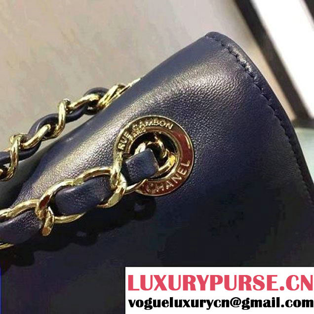 Chanel Lambskin & Gold Metal Retro Label Flap Bag A93627 Navy Blue F/W 2016 (2A143-6111706 )