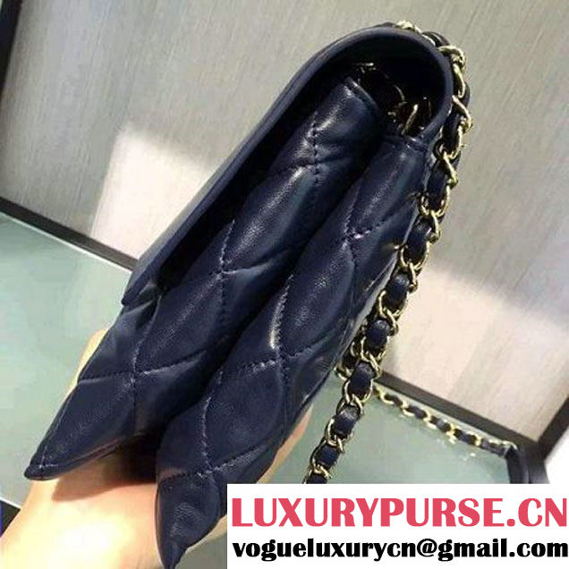 Chanel Lambskin & Gold Metal Retro Label Flap Bag A93627 Navy Blue F/W 2016 (2A143-6111706 )