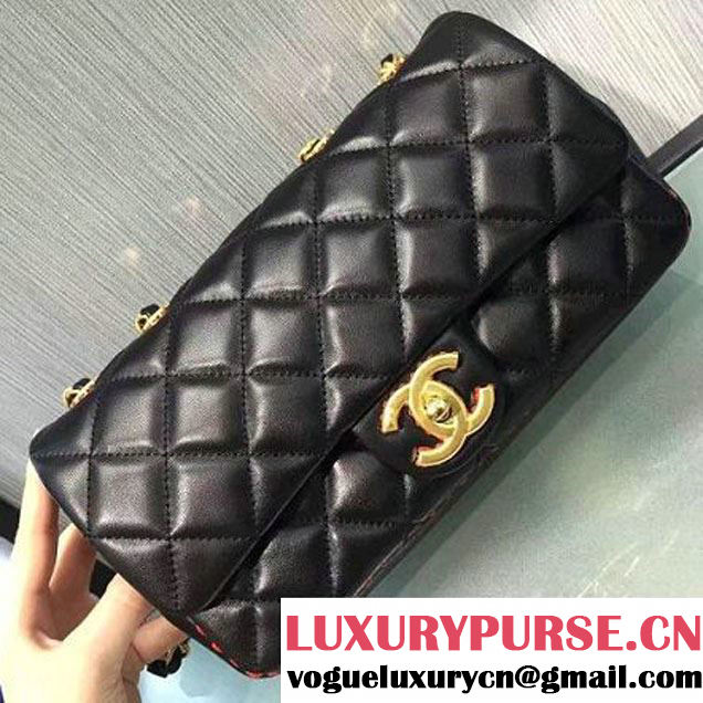 Chanel Lambskin & Gold Metal Medium Flap Bag Black/Red F/W 2016 (2A143-6111707 )