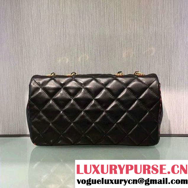 Chanel Lambskin & Gold Metal Medium Flap Bag Black/Red F/W 2016 (2A143-6111707 )