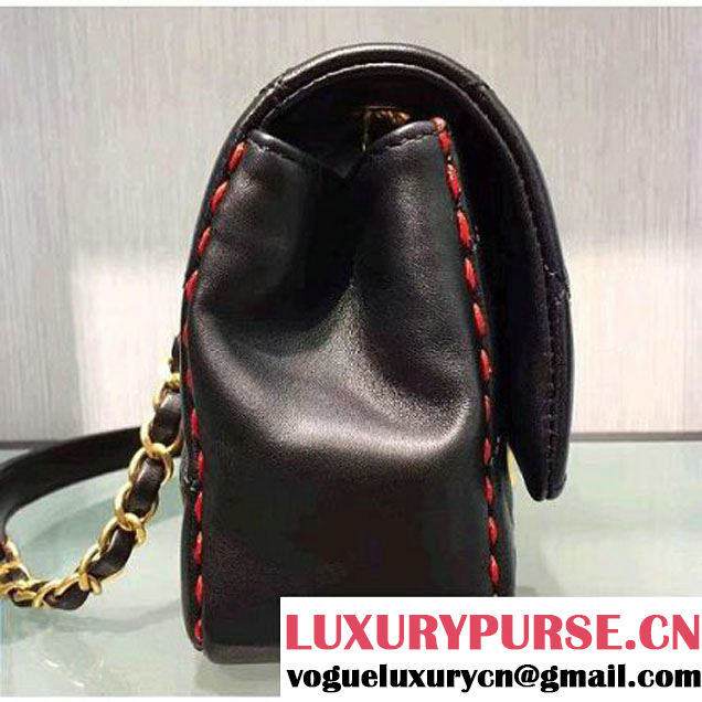 Chanel Lambskin & Gold Metal Medium Flap Bag Black/Red F/W 2016 (2A143-6111707 )