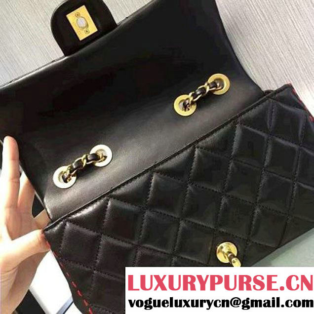 Chanel Lambskin & Gold Metal Medium Flap Bag Black/Red F/W 2016 (2A143-6111707 )