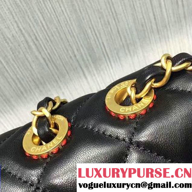 Chanel Lambskin & Gold Metal Medium Flap Bag Black/Red F/W 2016 (2A143-6111707 )