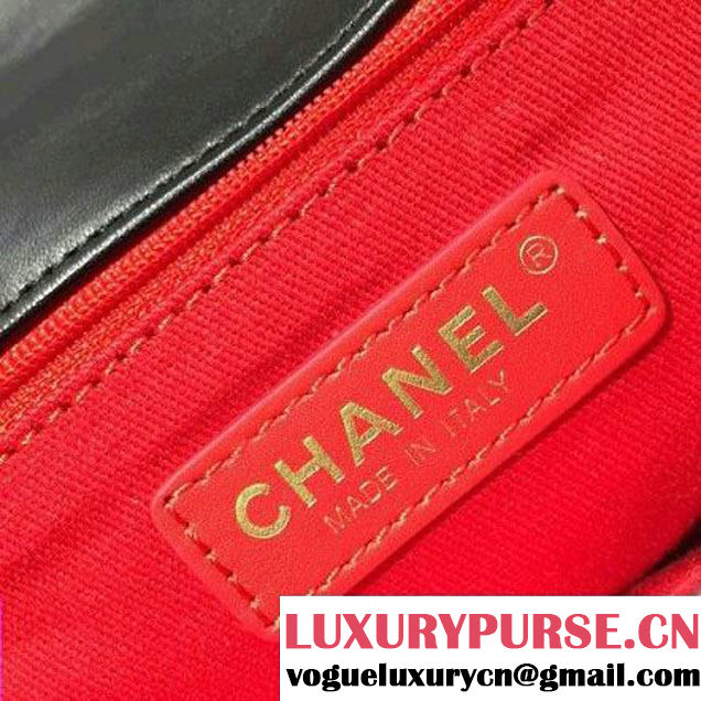 Chanel Lambskin & Gold Metal Medium Flap Bag Black/Red F/W 2016 (2A143-6111707 )