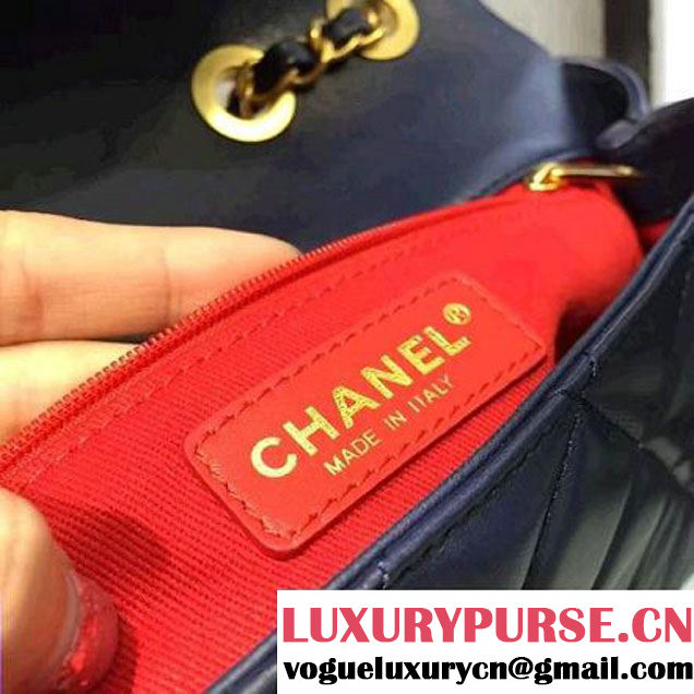 Chanel Lambskin & Gold Metal Medium Flap Bag Navy Blue/Red F/W 2016 (2A143-6111708 )
