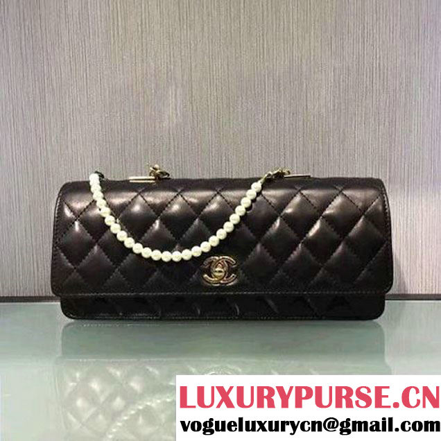 Chanel Quilting Lambskin With Pearl Chain Flap Bag A98571 Black 2016 (2A143-6111711 )