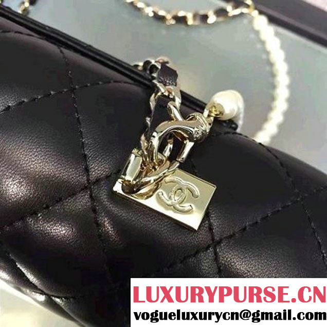 Chanel Quilting Lambskin With Pearl Chain Flap Bag A98571 Black 2016 (2A143-6111711 )