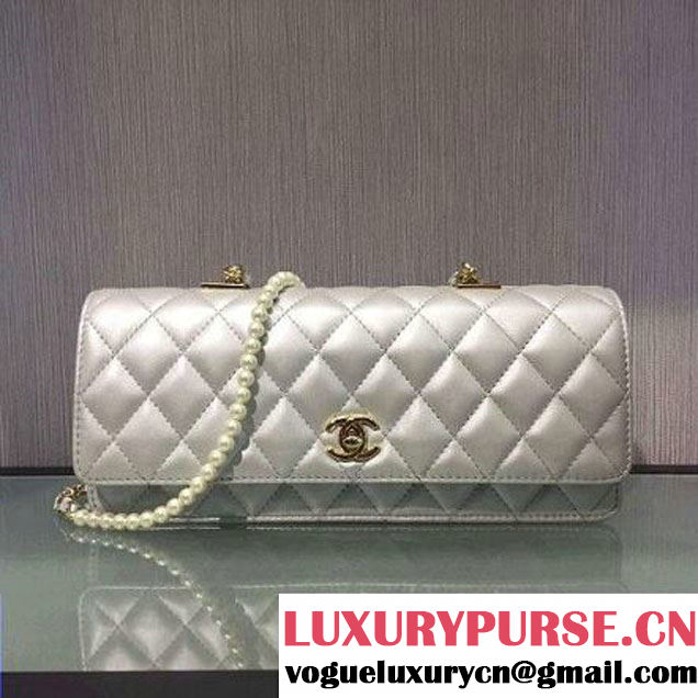 Chanel Quilting Lambskin With Pearl Chain Flap Bag A98571 Silver 2016 (2A143-6111712 )