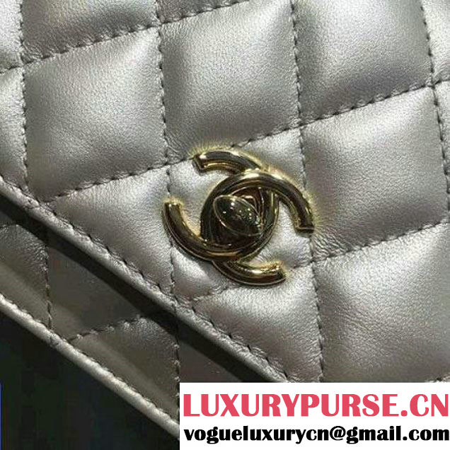 Chanel Quilting Lambskin With Pearl Chain Flap Bag A98571 Silver 2016 (2A143-6111712 )