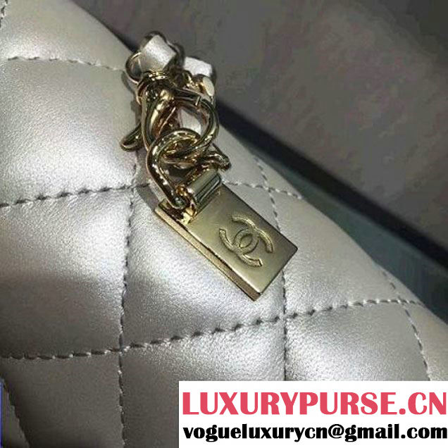 Chanel Quilting Lambskin With Pearl Chain Flap Bag A98571 Silver 2016 (2A143-6111712 )
