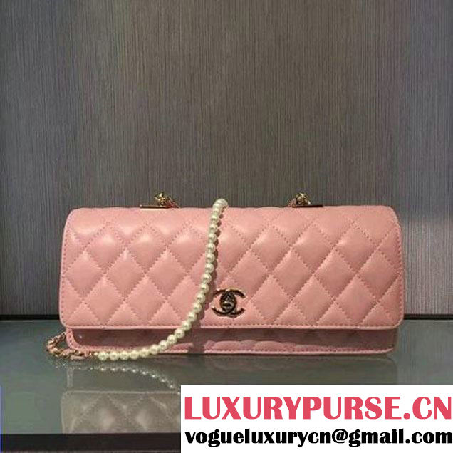 Chanel Quilting Lambskin With Pearl Chain Flap Bag A98571 Pink 2016 (2A143-6111713 )