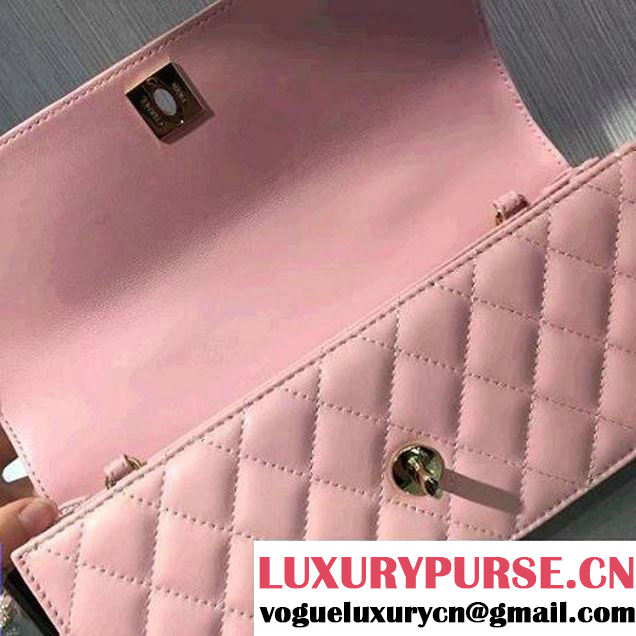 Chanel Quilting Lambskin With Pearl Chain Flap Bag A98571 Pink 2016 (2A143-6111713 )