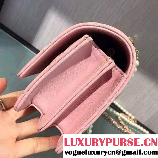 Chanel Quilting Lambskin With Pearl Chain Flap Bag A98571 Pink 2016 (2A143-6111713 )