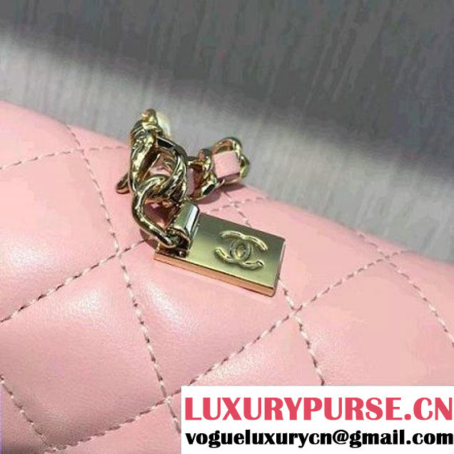 Chanel Quilting Lambskin With Pearl Chain Flap Bag A98571 Pink 2016 (2A143-6111713 )