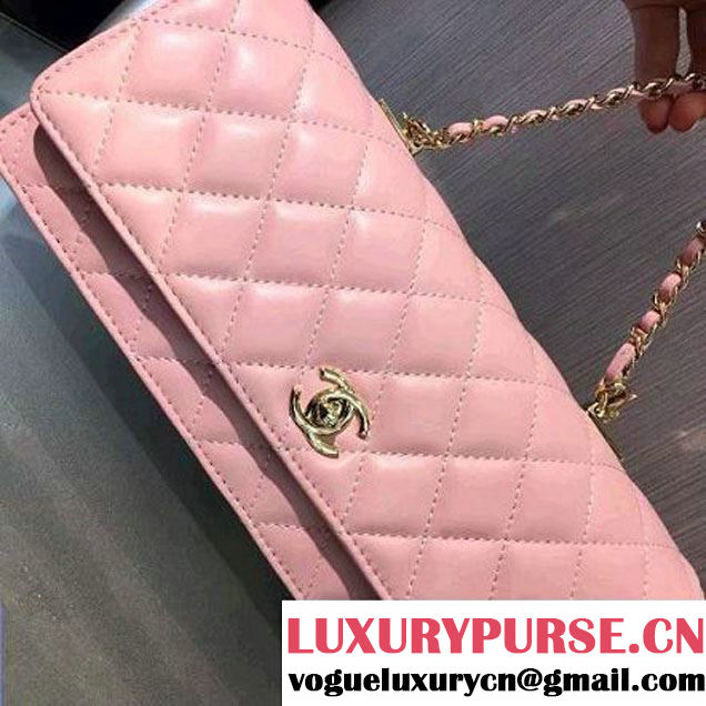 Chanel Quilting Lambskin With Pearl Chain Flap Bag A98571 Pink 2016 (2A143-6111713 )