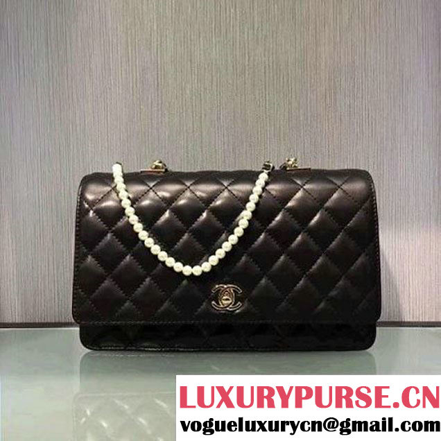 Chanel Quilting Lambskin With Pearl Chain Flap Bag A98572 Black 2016 (2A143-6111714 )