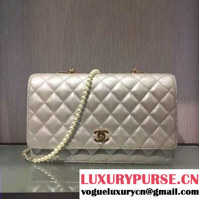Chanel Quilting Lambskin With Pearl Chain Flap Bag A98572 Silver 2016 (2A143-6111715 )