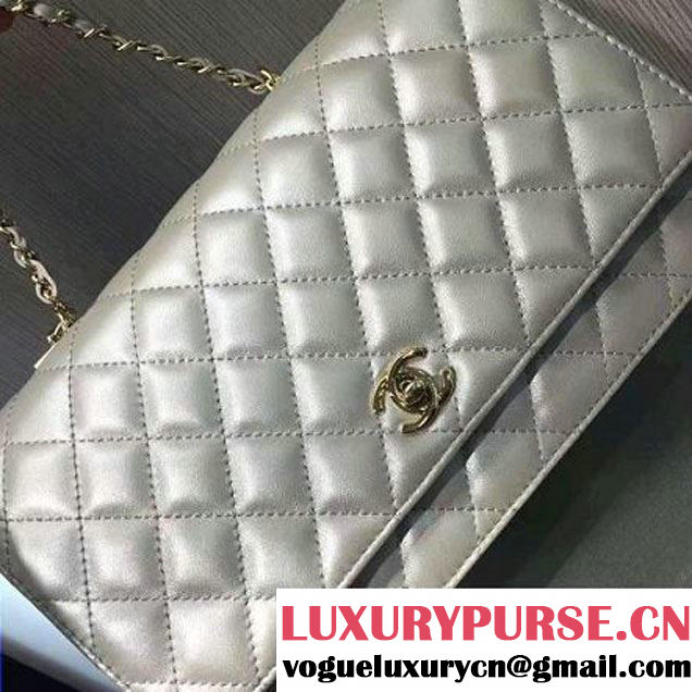 Chanel Quilting Lambskin With Pearl Chain Flap Bag A98572 Silver 2016 (2A143-6111715 )