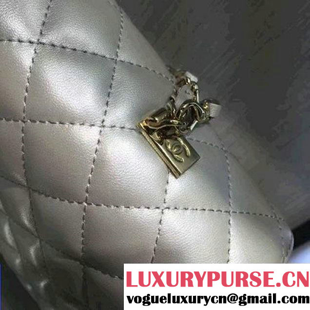 Chanel Quilting Lambskin With Pearl Chain Flap Bag A98572 Silver 2016 (2A143-6111715 )