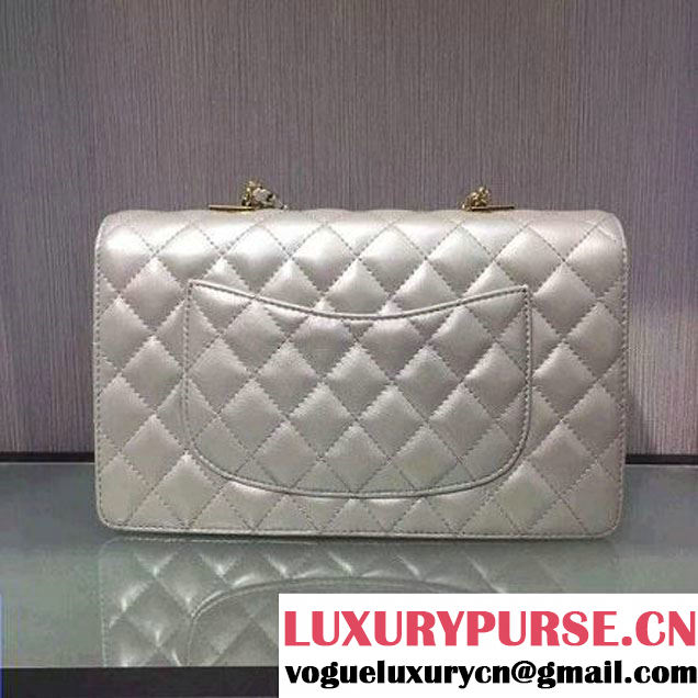 Chanel Quilting Lambskin With Pearl Chain Flap Bag A98572 Silver 2016 (2A143-6111715 )