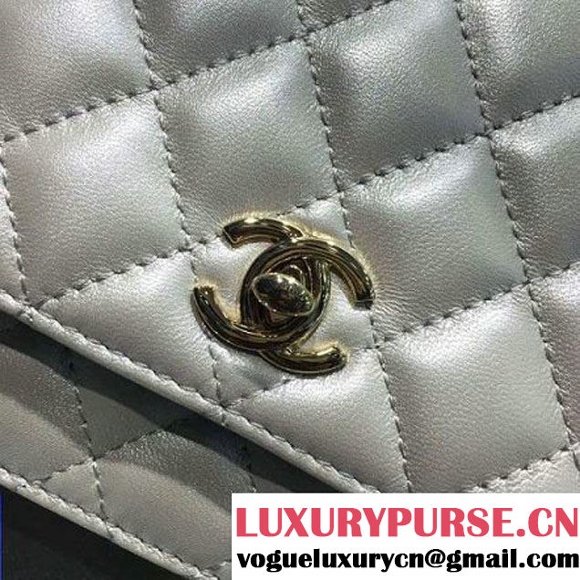 Chanel Quilting Lambskin With Pearl Chain Flap Bag A98572 Silver 2016 (2A143-6111715 )
