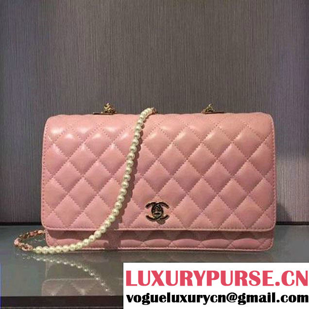 Chanel Quilting Lambskin With Pearl Chain Flap Bag A98572 Pink 2016 (2A143-6111716 )