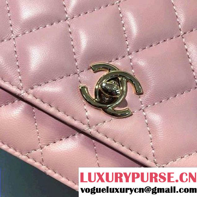 Chanel Quilting Lambskin With Pearl Chain Flap Bag A98572 Pink 2016 (2A143-6111716 )