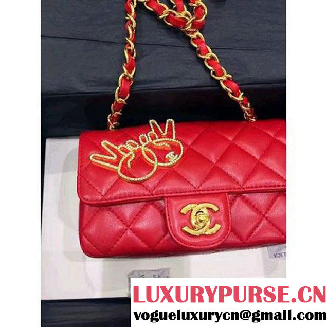 Chanel Lambskin and Strass Extra Mini Classic Flap Bag A91380 Red 2016 (1A001-6112820 )