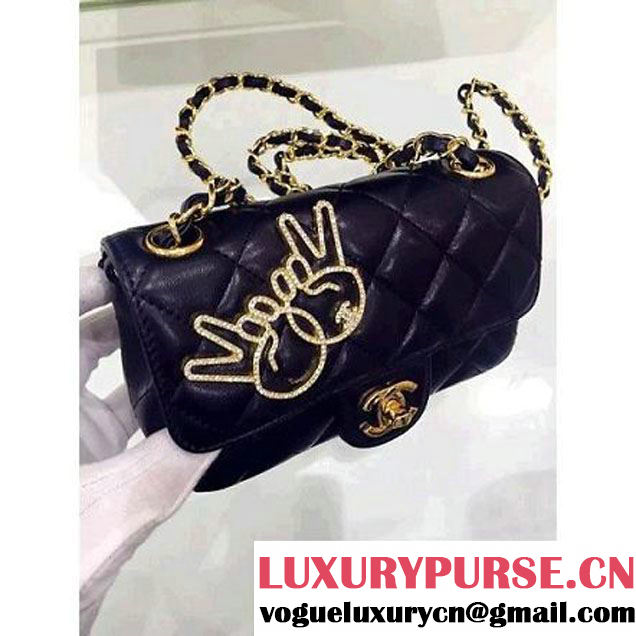 Chanel Lambskin and Strass Extra Mini Classic Flap Bag A91380 Black 2016 (1A001-6112822 )