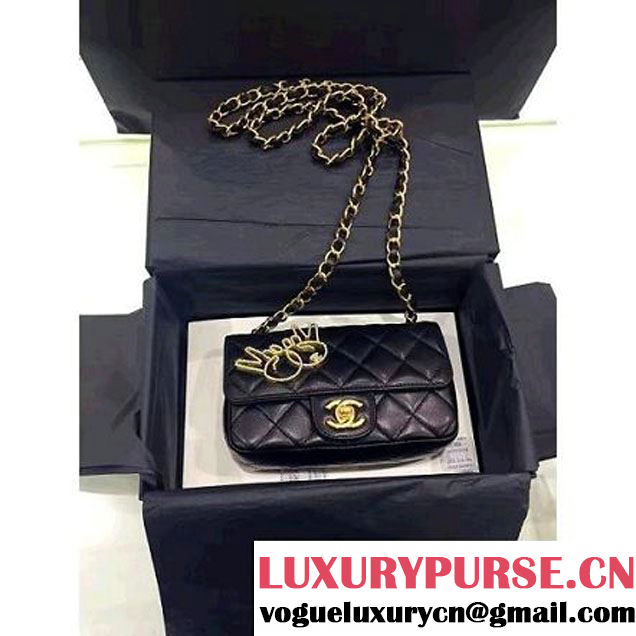 Chanel Lambskin and Strass Extra Mini Classic Flap Bag A91380 Black 2016 (1A001-6112822 )