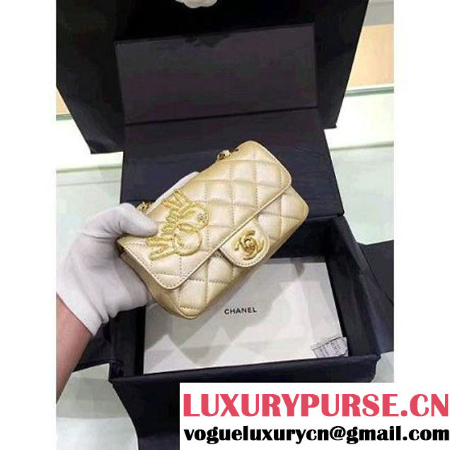 Chanel Lambskin and Strass Extra Mini Classic Flap Bag A91380 Gold 2016 (1A001-6112823 )