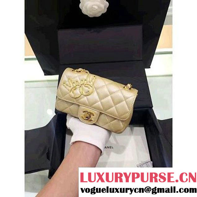Chanel Lambskin and Strass Extra Mini Classic Flap Bag A91380 Gold 2016 (1A001-6112823 )