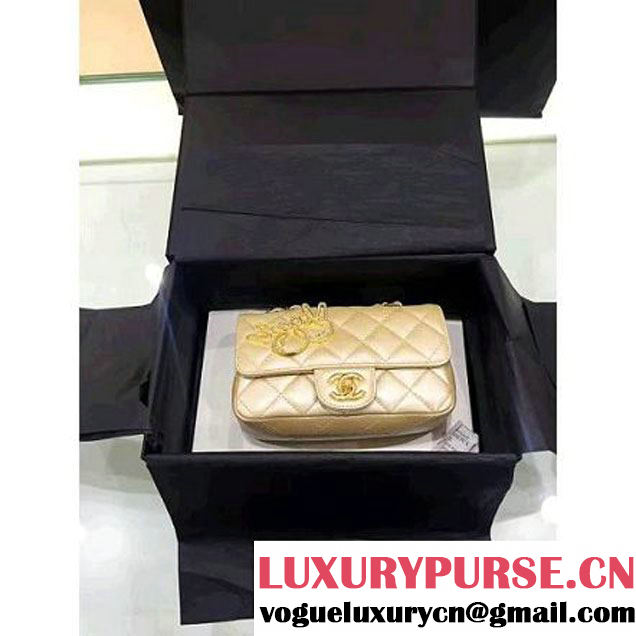 Chanel Lambskin and Strass Extra Mini Classic Flap Bag A91380 Gold 2016 (1A001-6112823 )