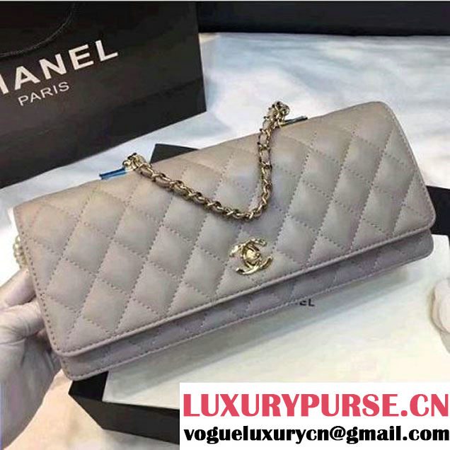 Chanel Quilting Lambskin With Pearl Chain Flap Bag A98571 Gray 2016 (1A145-6112829 )