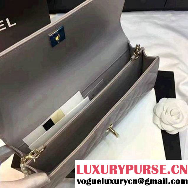 Chanel Quilting Lambskin With Pearl Chain Flap Bag A98571 Gray 2016 (1A145-6112829 )