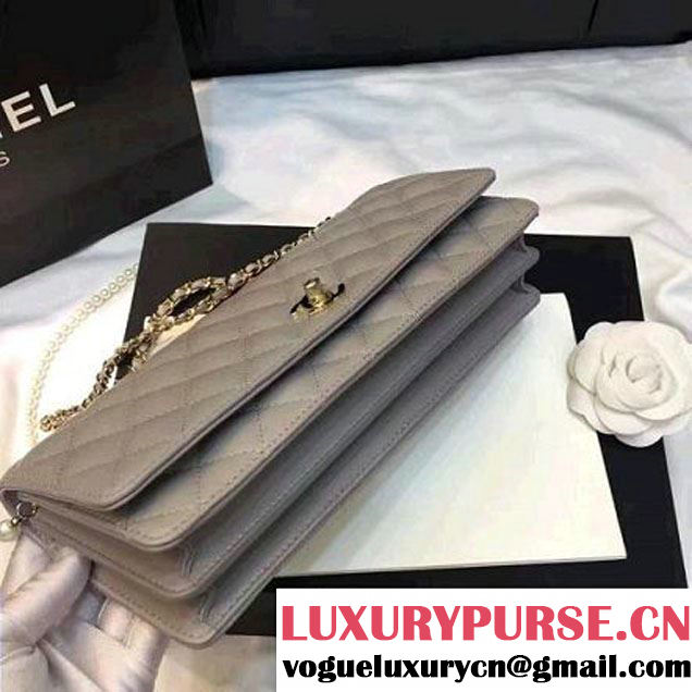 Chanel Quilting Lambskin With Pearl Chain Flap Bag A98571 Gray 2016 (1A145-6112829 )