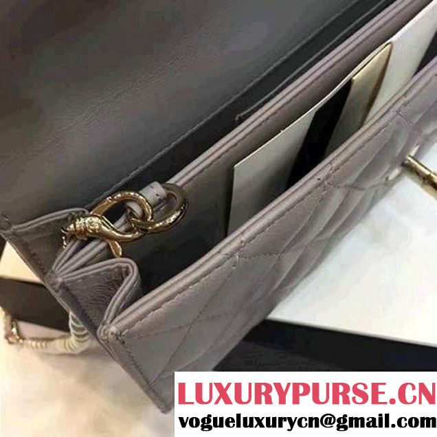 Chanel Quilting Lambskin With Pearl Chain Flap Bag A98571 Gray 2016 (1A145-6112829 )